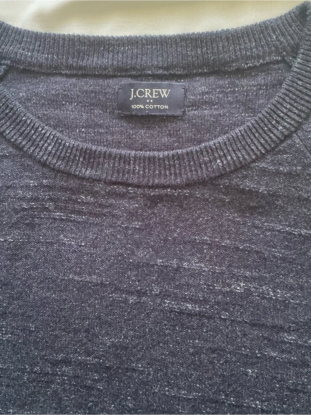 J.Crew Men Navy Blue Heathered Cotton Raglan Crewneck Pullover Sweater L/XL Prep